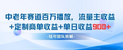 中老年賽道百萬播放+流量主收益+定制收益，單日收益9張-小浪學習網