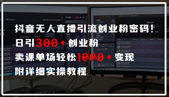 抖音無人直播引流密碼，日引300+創(chuàng)業(yè)粉，單場輕松1k+變現(xiàn)，附詳細實操教程-小浪學(xué)習(xí)網(wǎng)